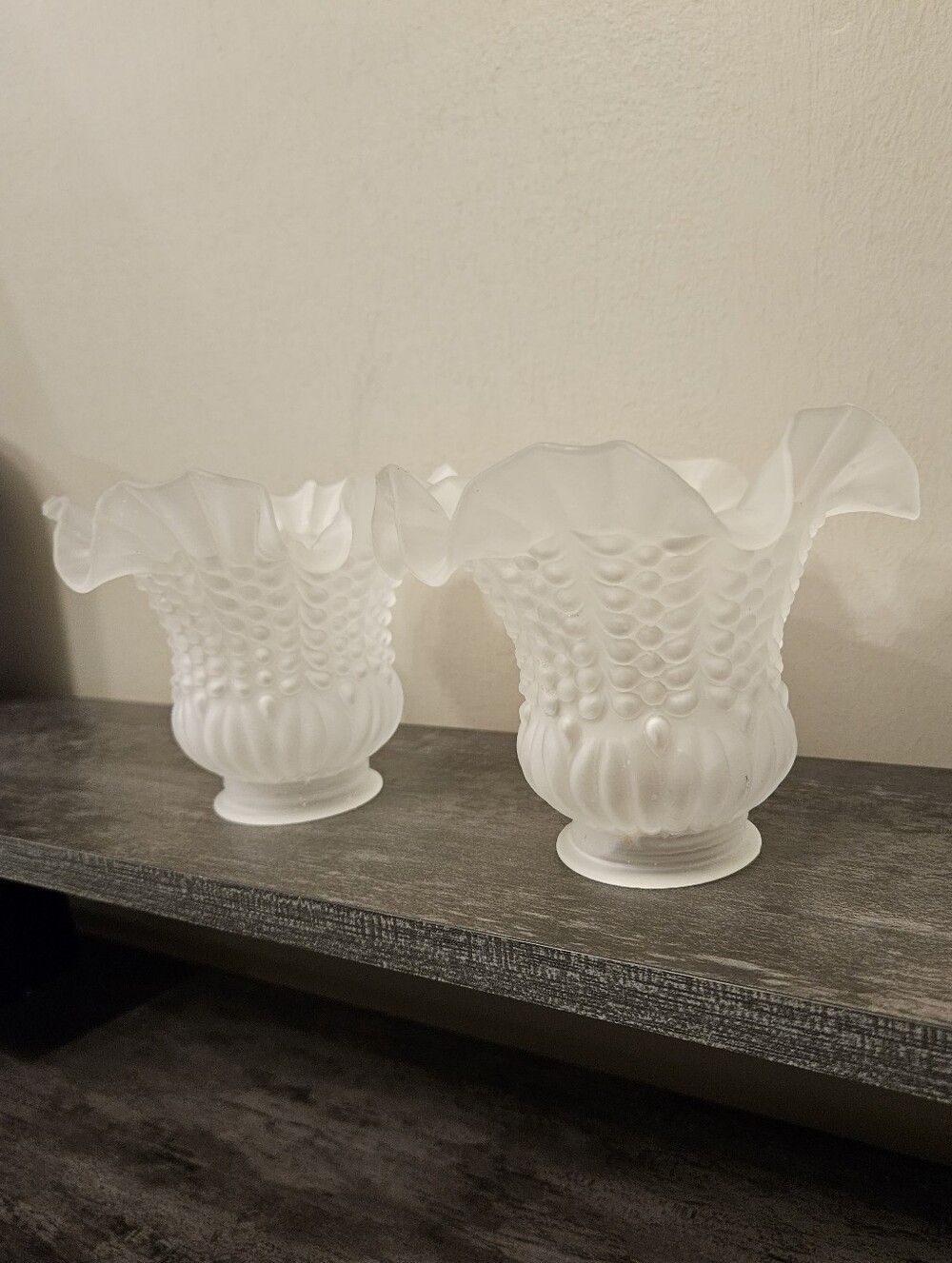 Vintage Frosted Glass Tulip Ruffle Sconce Lamp / Ceiling Fan Shade Set Of 2 - Picture 2 of 12